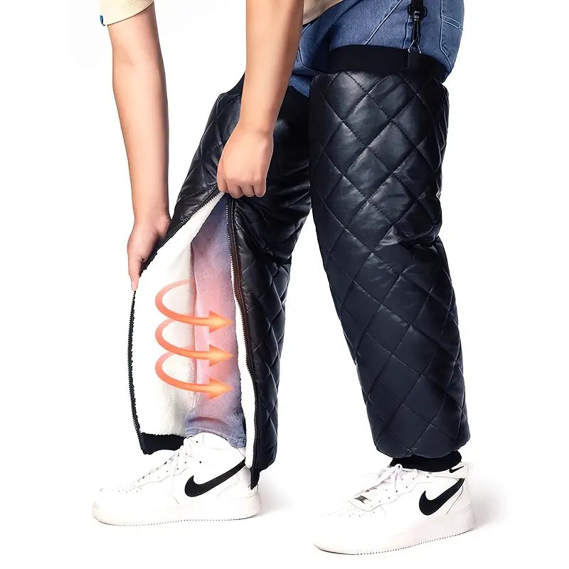 2pcs Black Cycling Knee Pads - Adjustable Straps, Breathable Design for Cold Weather Protection,