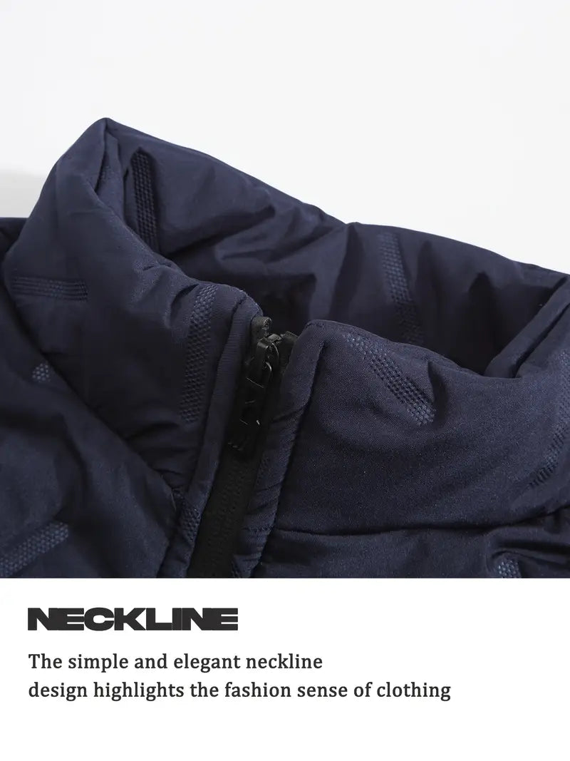 Men's Heavy-Duty Winter Jacket - Full-Zip Windproof Insulated Coat with Stand Collar