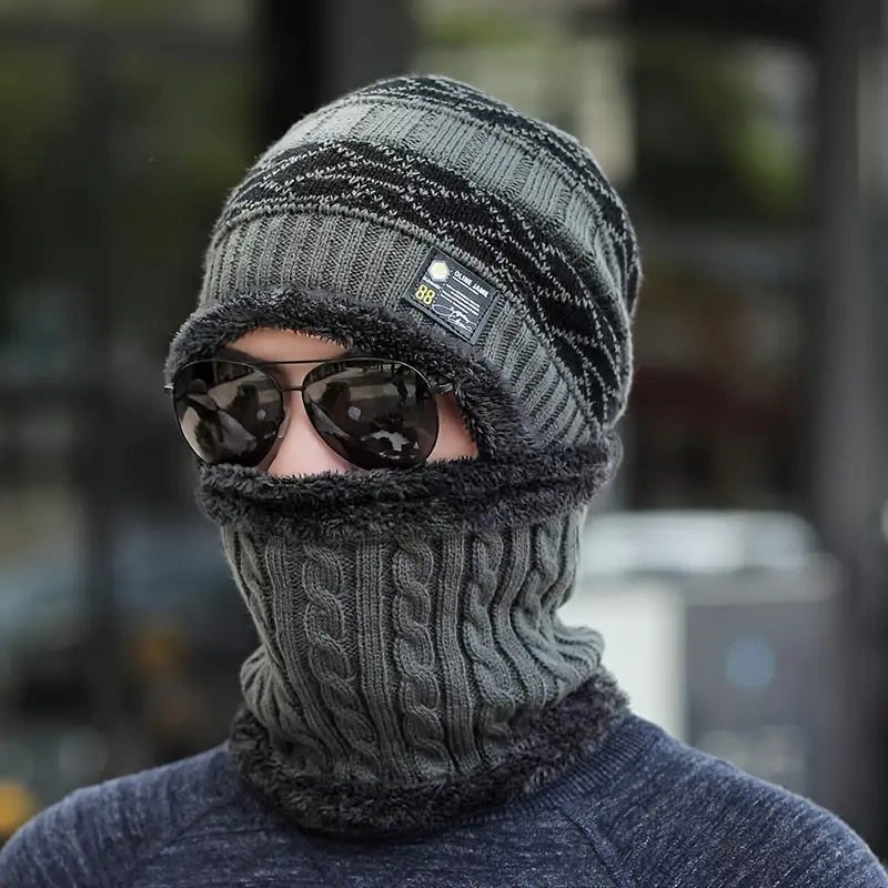 Winter Men'S Korean Style Trendy Knitted Beanie and Scarf Set,