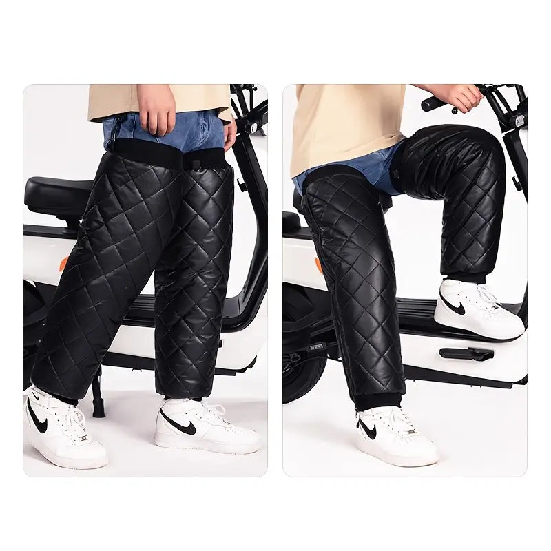 2pcs Black Cycling Knee Pads - Adjustable Straps, Breathable Design for Cold Weather Protection,