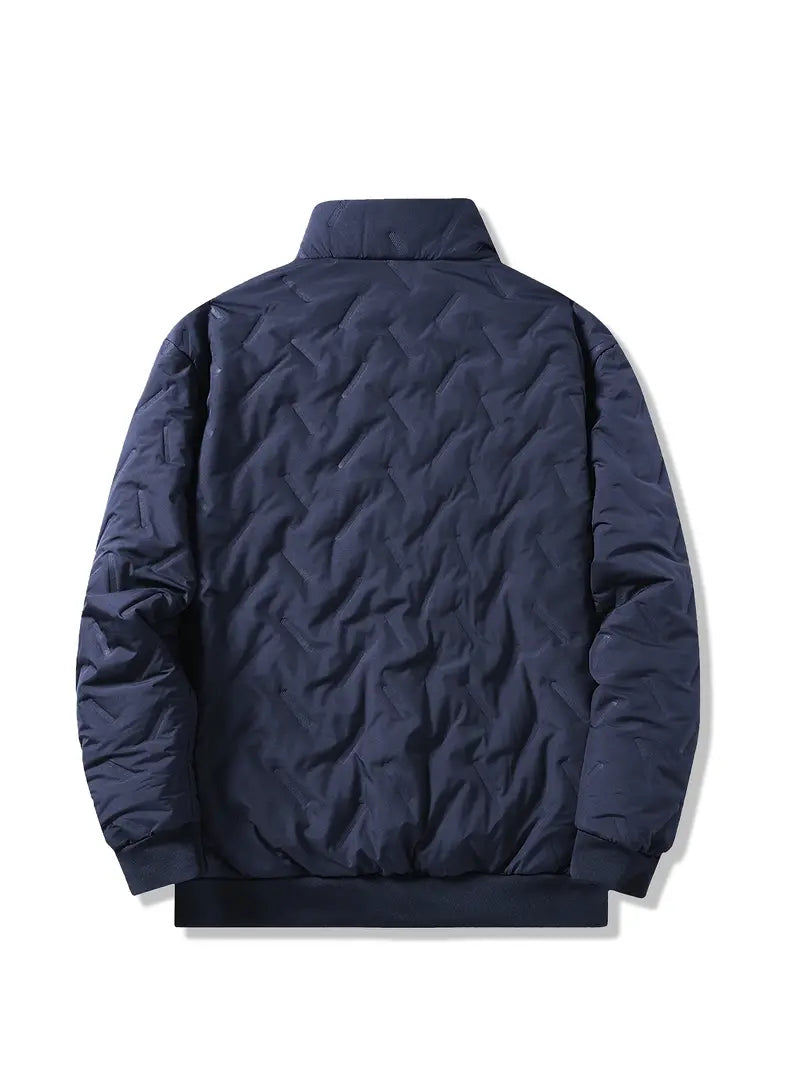Men's Heavy-Duty Winter Jacket - Full-Zip Windproof Insulated Coat with Stand Collar